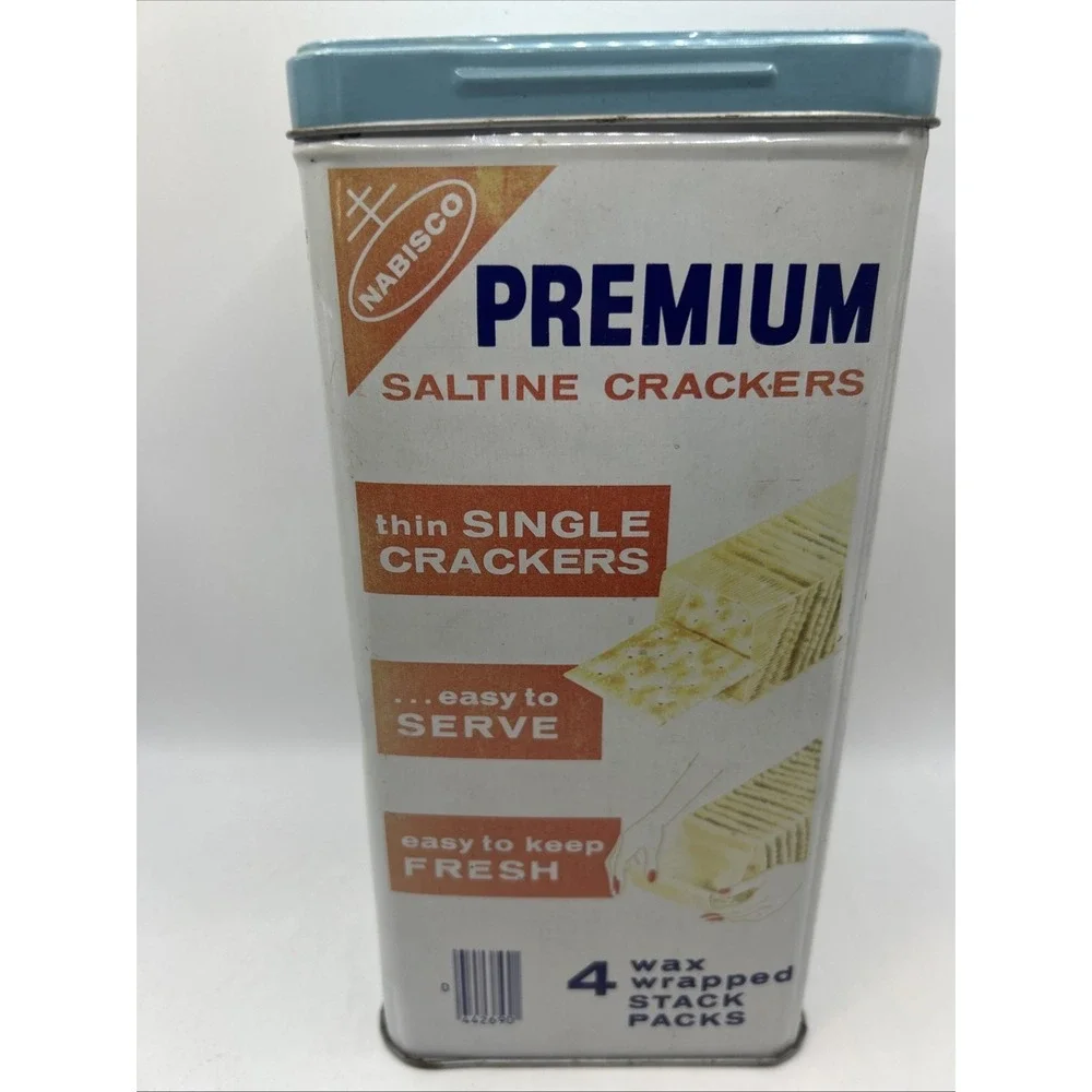 Vintage Nabisco Premium Saltine Crackers 14 oz. Tin. 1969.
